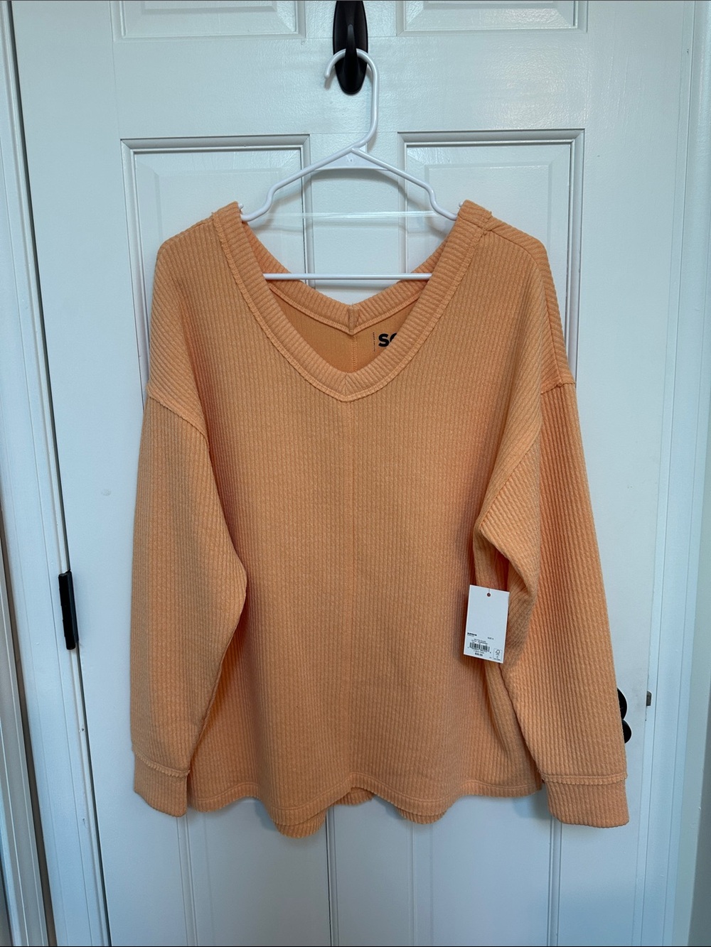SO Peach Ribbed V-Neck Pullover Sweater
